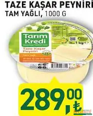 TARIM KREDİ TAM YAĞLI TAZE KAŞAR PEYNİRİ 1000 G fiyat ve kampanya bilgisi